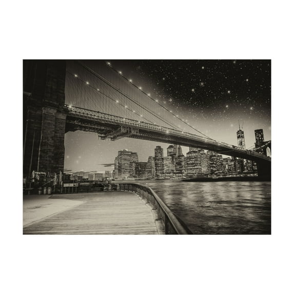 Ambesonne New York Jigsaw Puzzle, Brooklyn Bridge Night, Heirloom-Quality Fun Activity for Family Durable Cardboard, 1000 pcs, Dark Sepia Black