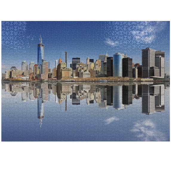 Ambesonne New York Jigsaw Puzzle Durable Cardboard, Manhattan Buildings, 1000 pcs, Multicolor