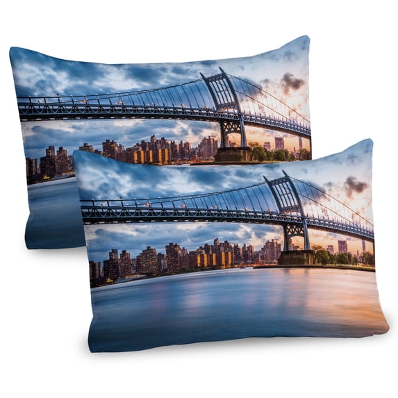Ambesonne New York Pillow Sham 2 Pack, Kennedy Triboro, 30"x20", Orange Peach Blue