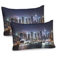 thumbnail image 1 of Ambesonne New York Pillow Sham 2 Pack, Manhattan Skyline at Night, 36"x20", Blue and Orange, 1 of 3