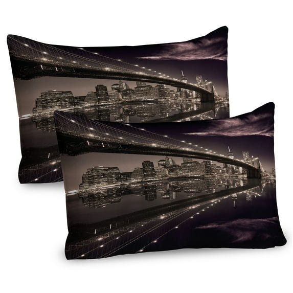 Ambesonne New York Pillow Sham 2 Pack, USA America Skyline, 30"x20", Pale Brown Dried Rose