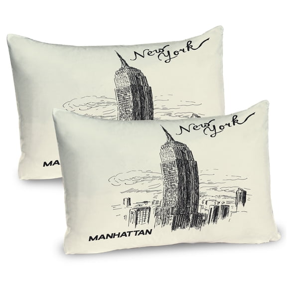Ambesonne New York Pillow Sham 2 Pack, Urban Skyscrapers, 36"x20", Eggshell and Black