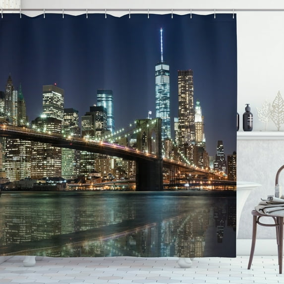 Ambesonne New York Shower Curtain, Brooklyn Bridge Urban Life, 69"Wx75"L, Multicolor