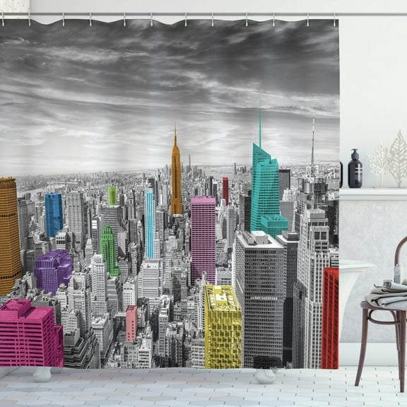 Ambesonne New York Shower Curtain, Cityscape Architecture, 69"Wx75"L, Multicolor