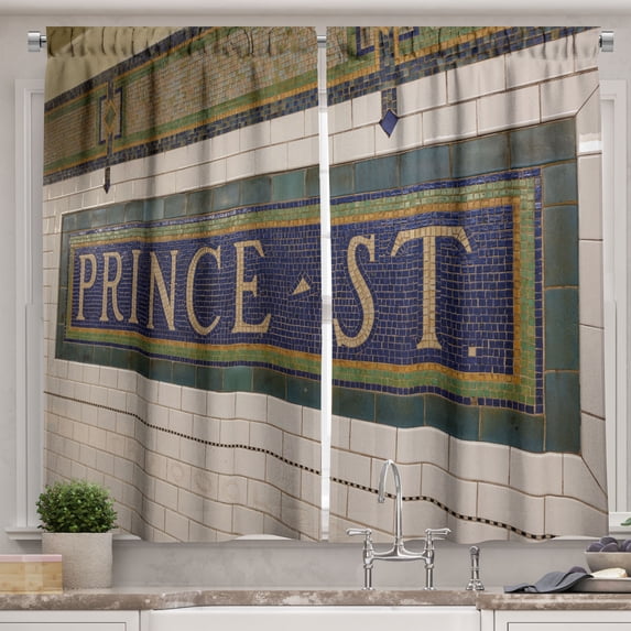 Ambesonne New York Subway Kitchen Curtains, Prince Street Metro, 55"x36", Pale Sepia Hunter Green
