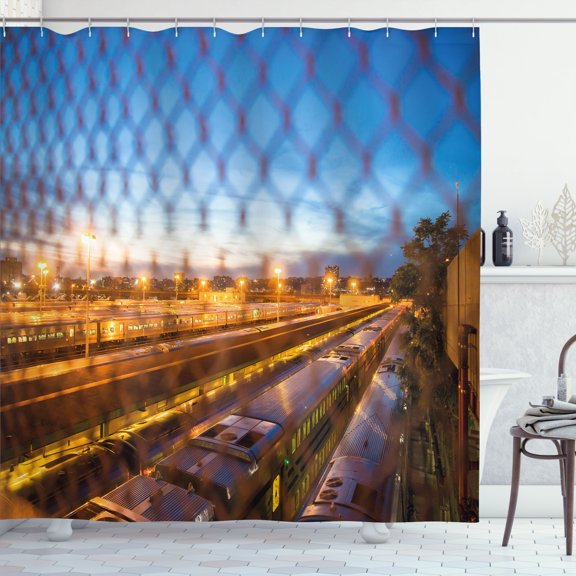 Ambesonne New York Subway Shower Curtain, Fence from City, 69"Wx70"L, Azure Blue and Ginger
