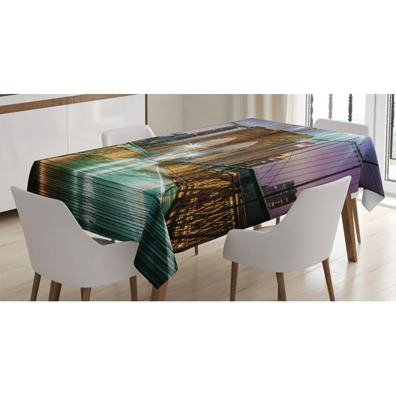 Ambesonne New York Tablecloth Rectangular Table Cover, Bridge American, 60"x90", Purple Brown