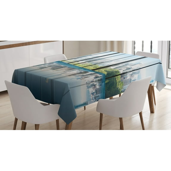 Ambesonne New York Tablecloth Rectangular Table Cover, Central Park Forest, 60"x90", Sky Blue and Green