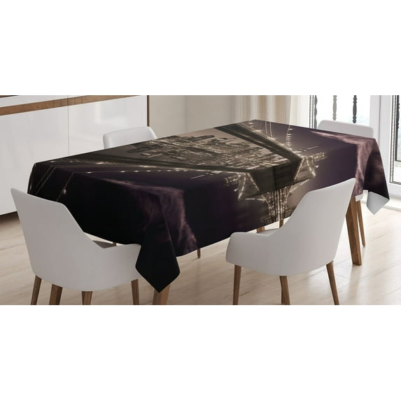 Ambesonne New York Tablecloth Rectangular Table Cover, USA America Skyline, 60"x90", Pale Brown Dried Rose