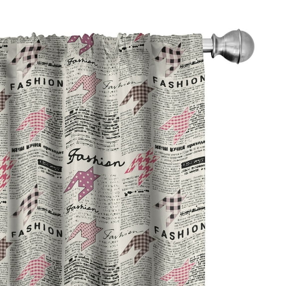 Ambesonne News Window Curtains, Fashion Magazine Retro, Each 28" W x 95" L, Black White Pink