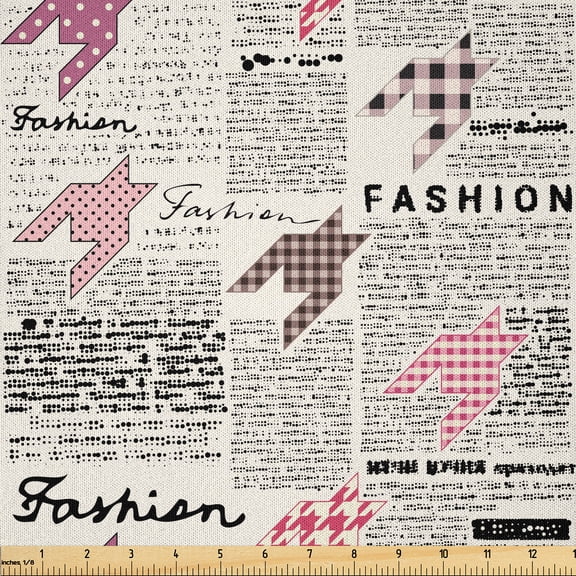 Ambesonne News Fabric by the Yard Microfiber, Fashion Magazine Retro, 1 Yard, Black White Pink