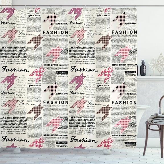 Ambesonne News Shower Curtain, Fashion Magazine Retro, 69"Wx70"L, Black White Pink