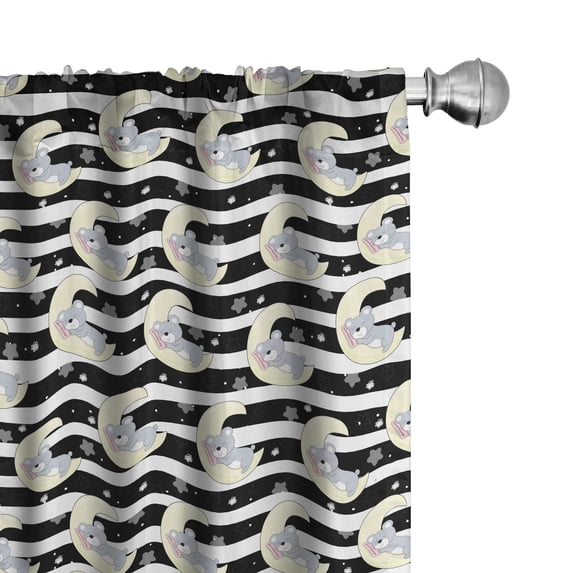 Ambesonne Night Window Curtains, Bears Sleeping on Moon, Each 28" W x 84" L, Charcoal Grey Cream