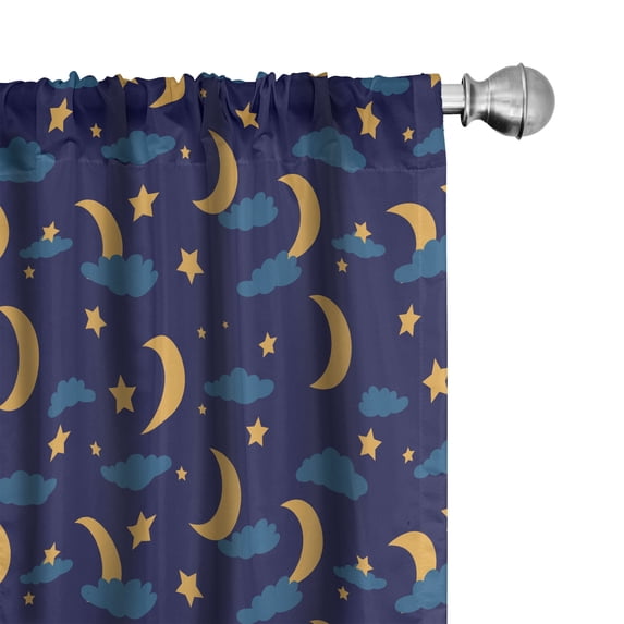 Ambesonne Night 4-Panel Curtains, Bedtime Crescent Moon Clouds, 56"x95", Pale Orange and Indigo