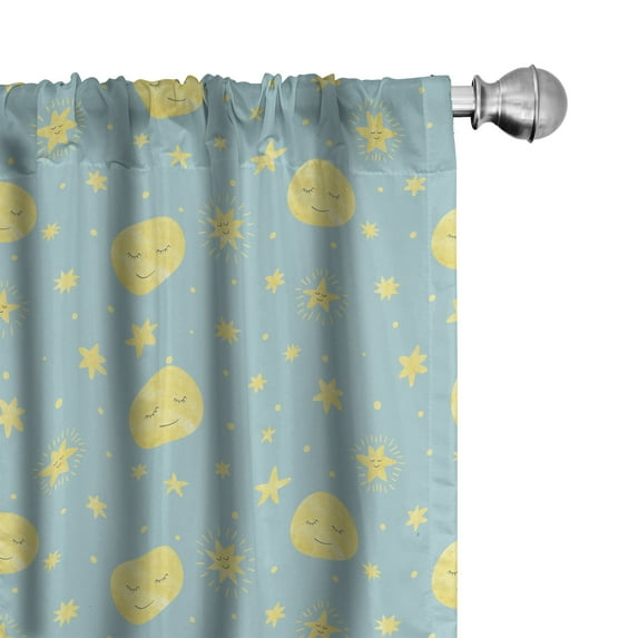 Ambesonne Night Window Curtains, Cartoon Moon and Stars Art, Each 28" W x 63" L, Seafoam Pastel Yellow
