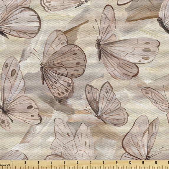 Ambesonne Night Butterfly Fabric by the Yard Upholstery, Dance of Moths Art, 10 Yards, Beige Dust and Cocoa