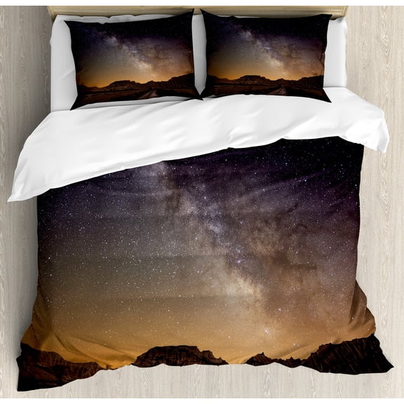 Ambesonne Night Duvet Cover Sets, Desert of Bardenas Stars, 2-King, Plum Apricot Chocolate