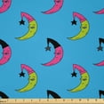 thumbnail image 1 of Ambesonne Night Fabric by the Yard Microfiber, Sleepy Colorful Moons Art, 1 Yard, Azure Blue Green and Pink, 1 of 2