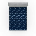 thumbnail image 1 of Ambesonne Night Fitted Sheet, Japanese Swirly Clouds Stars, California King, Dark Sky Blue and Yellow, 1 of 5