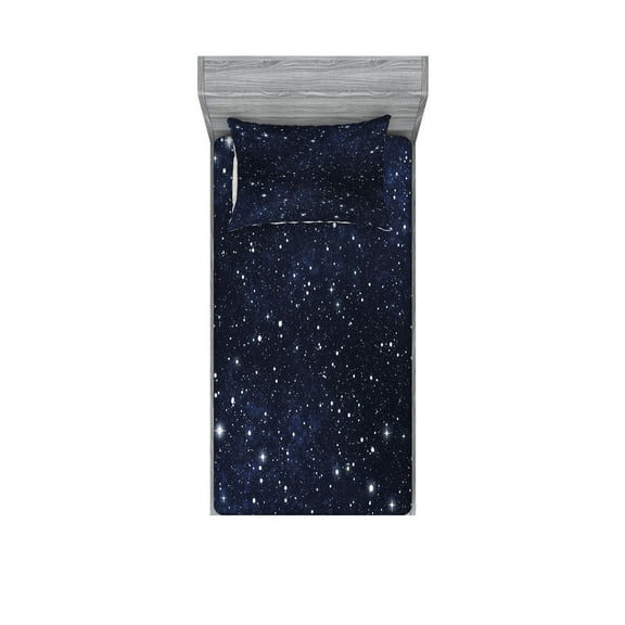 Ambesonne Night Fitted Sheet & Pillow Sham Set, Vivid Celestial Sky View, Twin, Dark Blue White