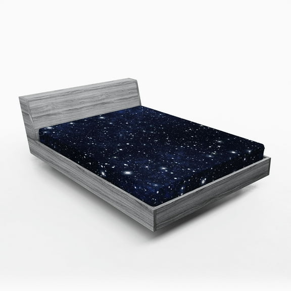 Ambesonne Night Fitted Sheet, Vivid Celestial Sky View, California King, Dark Blue White