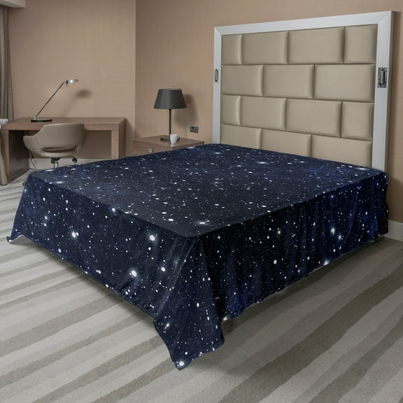 Ambesonne Night Flat Sheet, Vivid Celestial Sky View, Queen Size, Dark Blue White