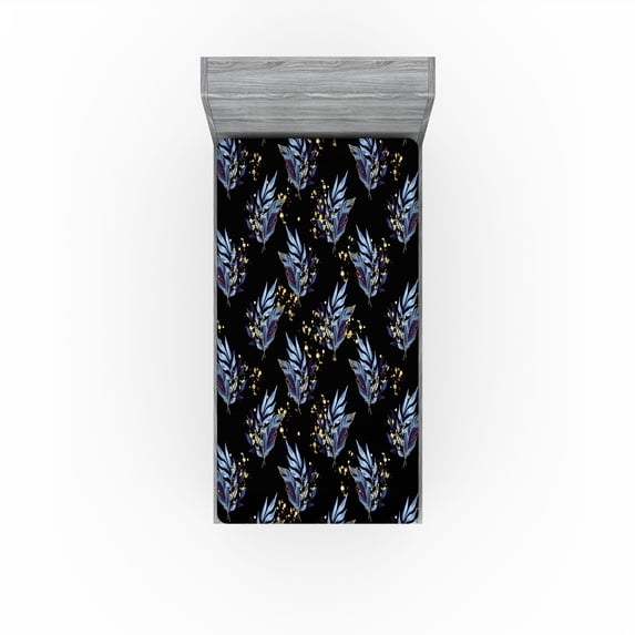 Ambesonne Night Jungle Fitted Sheet, Leafy Pattern Hues Art, Twin XL Size, Charcoal Grey Indigo