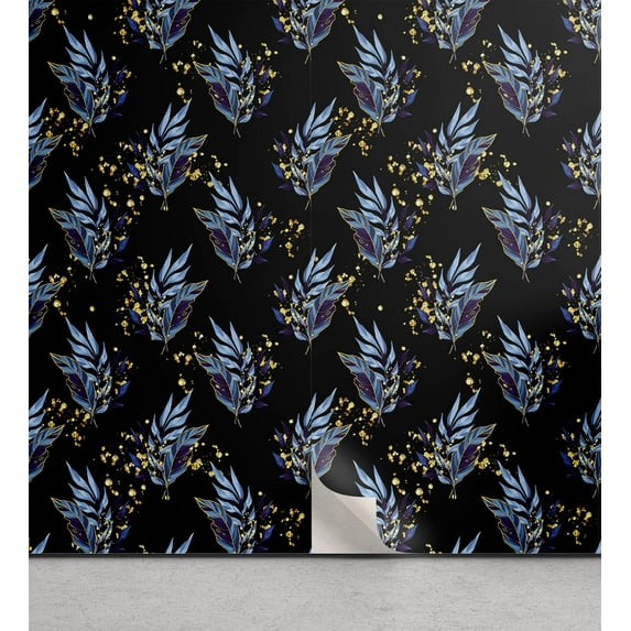 Ambesonne, Night Jungle Peel & Stick Wallpaper for Home, Leafy Pattern Hues Art, 13"x72", Charcoal Grey Indigo