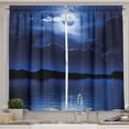 thumbnail image 1 of Ambesonne Night Kitchen Curtains, Fantasy Moon Calm Water, 55"x39", Navy Blue White Black, 1 of 3