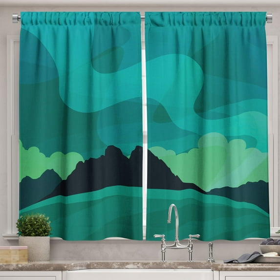 Ambesonne Night Kitchen Curtains, North Aurora Borealis Sky, 55"x30", Sea Green Seafoam