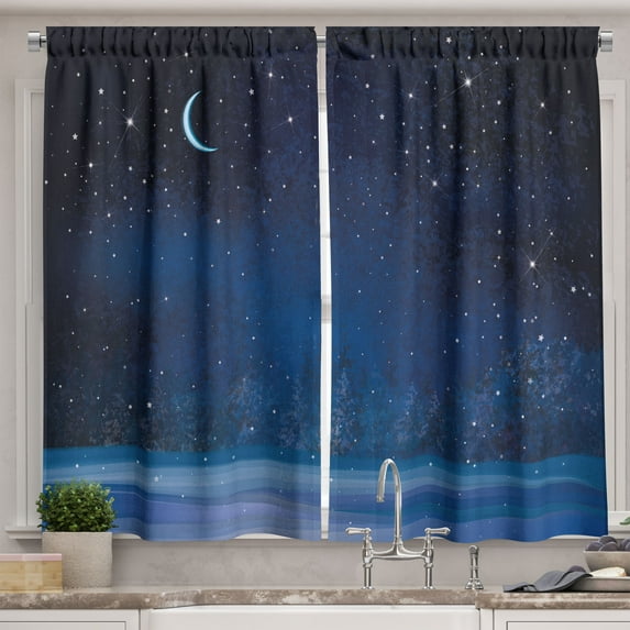Ambesonne Night Kitchen Curtains, Snowy Winter Wonderland, 55"x45", Blue Indigo