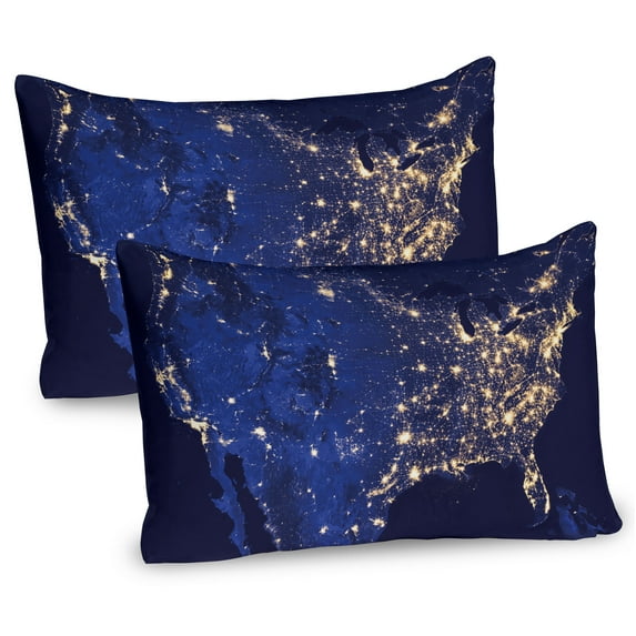 Ambesonne Night Pillow Sham 2 Pack, America Continent Space, 30"x20", Mustard Navy Blue