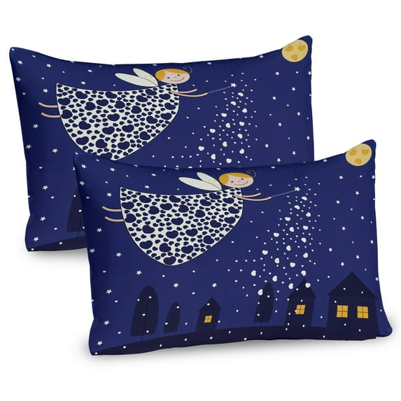 Ambesonne Night Pillow Sham 2 Pack, Girls Cartoon, 36"x20", Blue Marigold White