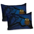 thumbnail image 1 of Ambesonne Night Pillow Sham 2 Pack, Owl on Tree Branch, 26"x20", Navy Blue Black Brown, 1 of 3