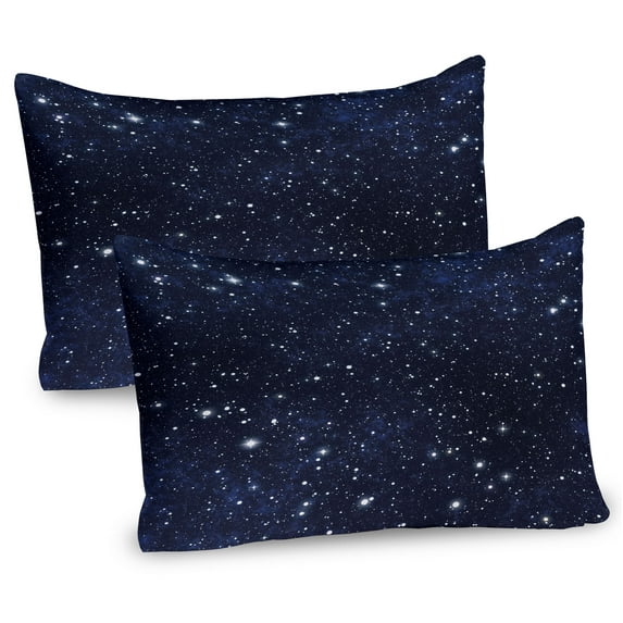 Ambesonne Night Pillow Sham 2 Pack, Vivid Celestial Sky View, 26"x20", Dark Blue White