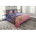 thumbnail image 1 of Ambesonne Night Quilted Bedspread Set 3 Pcs, Dreamy Sky Spring Tree, Queen Size, Blue Pale Pink Black, 1 of 3