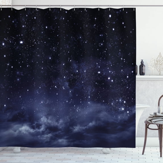 Ambesonne Night Shower Curtain, Ethereal Galactic View, 69"Wx84"L, Dark Blue White