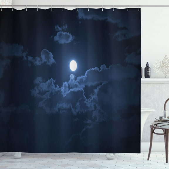 Ambesonne Night Shower Curtain, Full Moon Dark Clouds Fog, 69"Wx70"L, Dark Blue