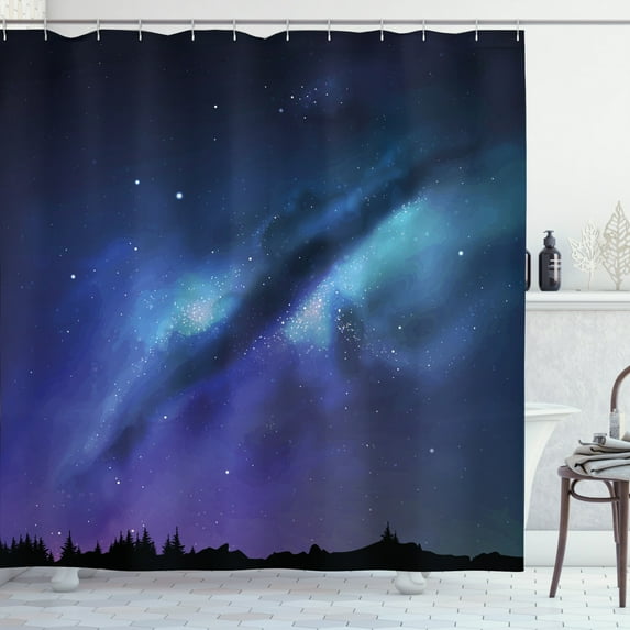 Ambesonne Night Shower Curtain, Milky Way Cosmos Inspired, 69"Wx70"L, Aqua Dark Blue Black