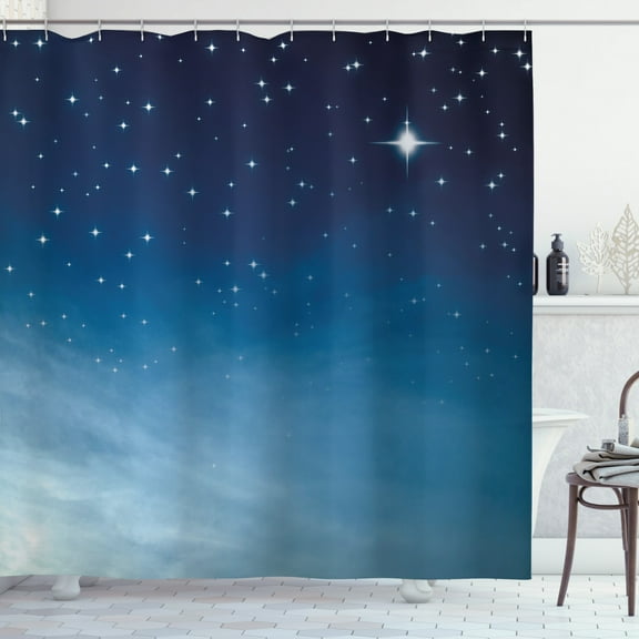 Ambesonne Night Shower Curtain, Ombre Sky Universe Cosmos, 69"Wx75"L, Pale Blue Dark Blue