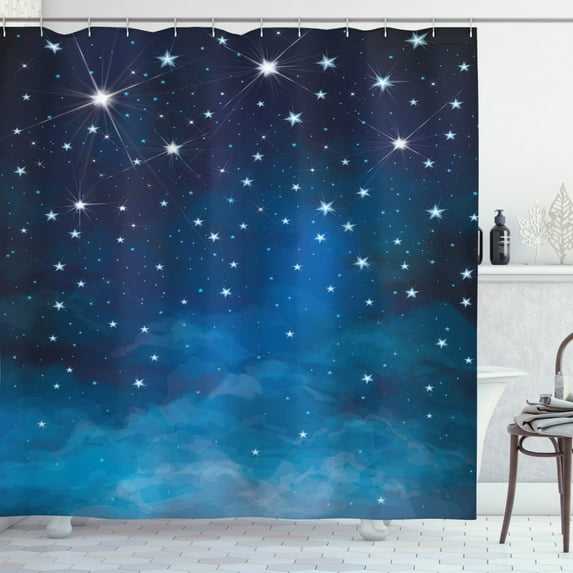 Ambesonne Night Shower Curtain, Vibrant Star Ombre Sky, 69"Wx84"L, Pale Blue Dark Blue