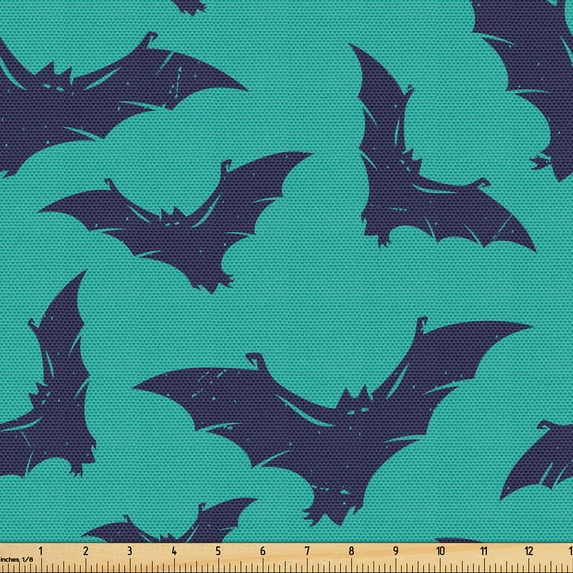 Ambesonne Night Sky Fabric by the Yard Upholstery, Repetitive Bats Pattern, 3 Yards, Dark Seafoam Quartz