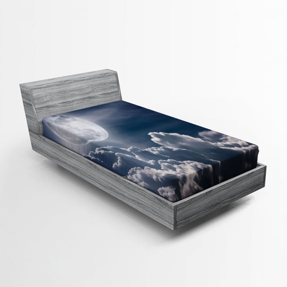 Ambesonne Night Sky Fitted Sheet, Celestial Photo Full Moon, Twin Size, Dark Blue White