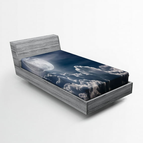 Ambesonne Night Sky Fitted Sheet, Celestial Photo Full Moon, Twin XL Size, Dark Blue White