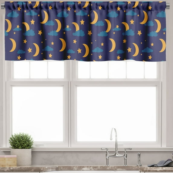 Ambesonne Night Valance Pack of 2, Bedtime Crescent Moon Clouds, 42"X18", Pale Orange and Indigo