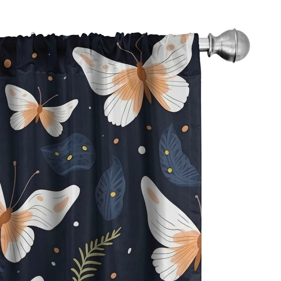 Ambesonne Night Wings Curtains, Cluster of Moths Art, Pair of 28"x84", White Ginger and Black