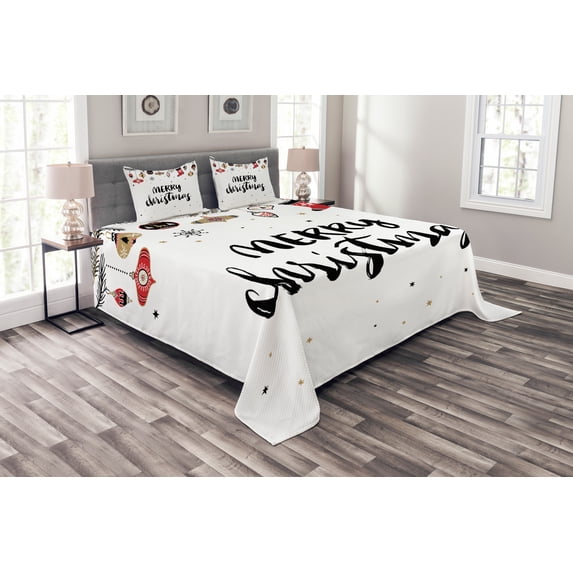 Ambesonne Noel Quilted Bedspread Set 3 Pcs, Modern Words, Queen Size, Multicolor
