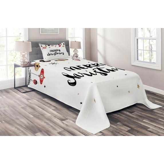 Ambesonne Noel Quilted Coverlet 2 Pcs, Modern Words, Twin Size, Multicolor