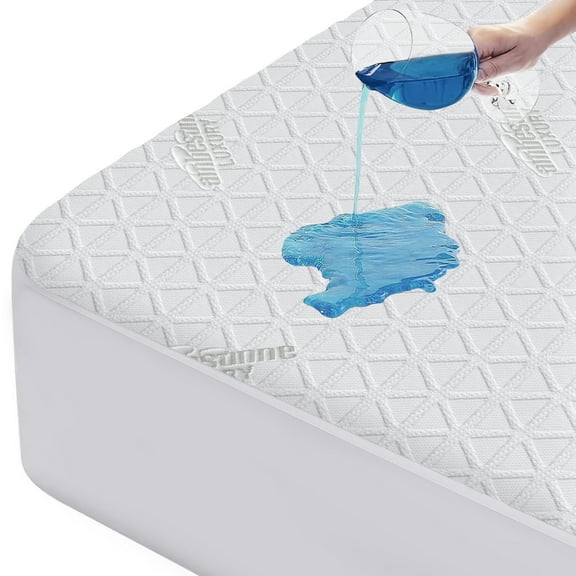 Ambesonne Nonslip Fitted Sheet Style Mattress Protector with Rhombus Mesh Pattern Waterproof Backing Cover Bed Pad with Soft & BreathableTexture for a Hotel Quality Comfortable Sleep, Queen
