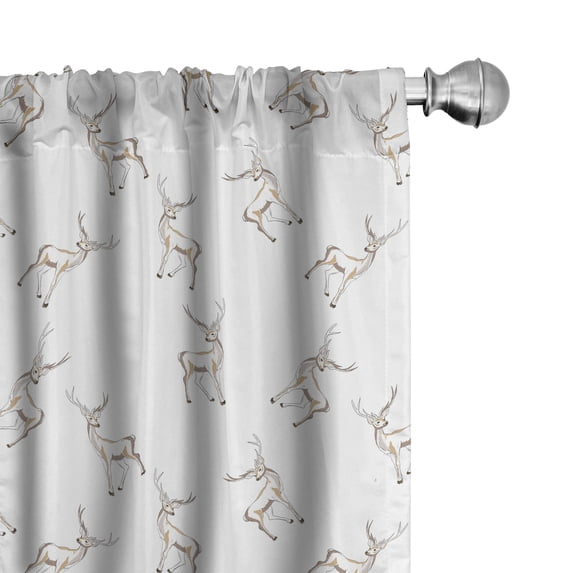 Ambesonne Nordic Window Curtains, Deer North Woods Animal Art, Each 28" W x 84" L, White and Warm Taupe